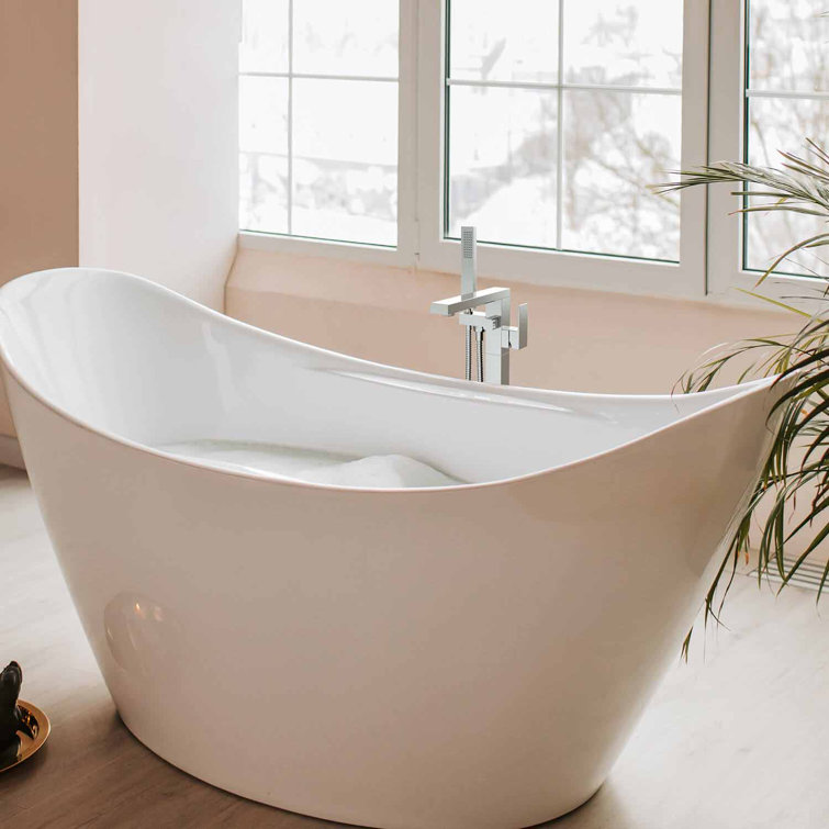 Chrome Cube Floor Mount Tub Filler with Hand Shower