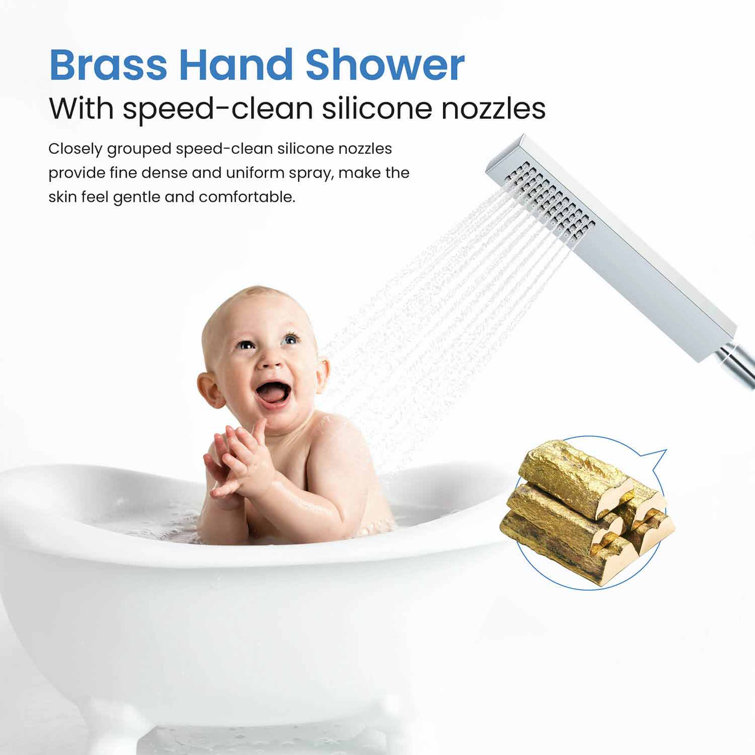 Chrome Cube Floor Mount Tub Filler with Hand Shower