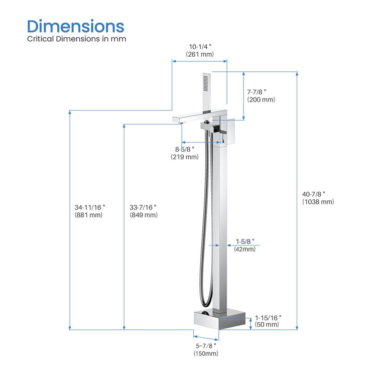 Chrome Cube Floor Mount Tub Filler with Hand Shower