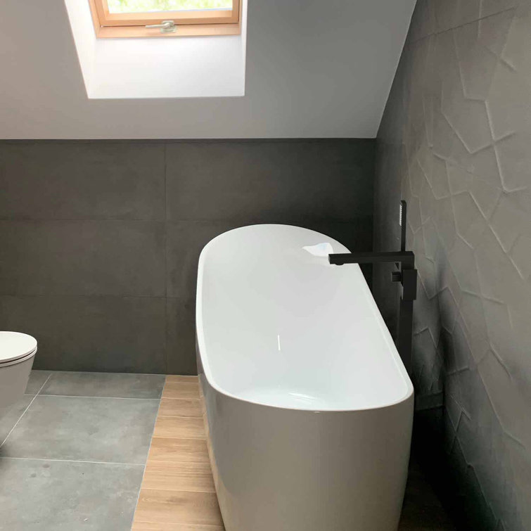 Matte Black Brass Floor Mount Tub Filler with Hand Shower
