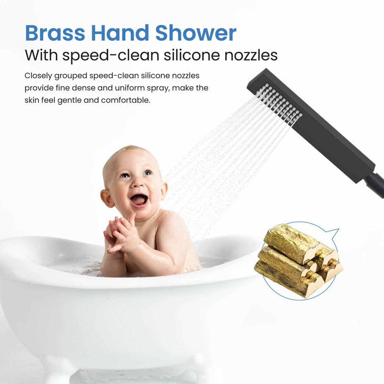 Matte Black Brass Floor Mount Tub Filler with Hand Shower