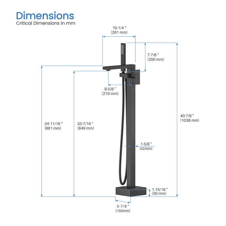 Matte Black Brass Floor Mount Tub Filler with Hand Shower