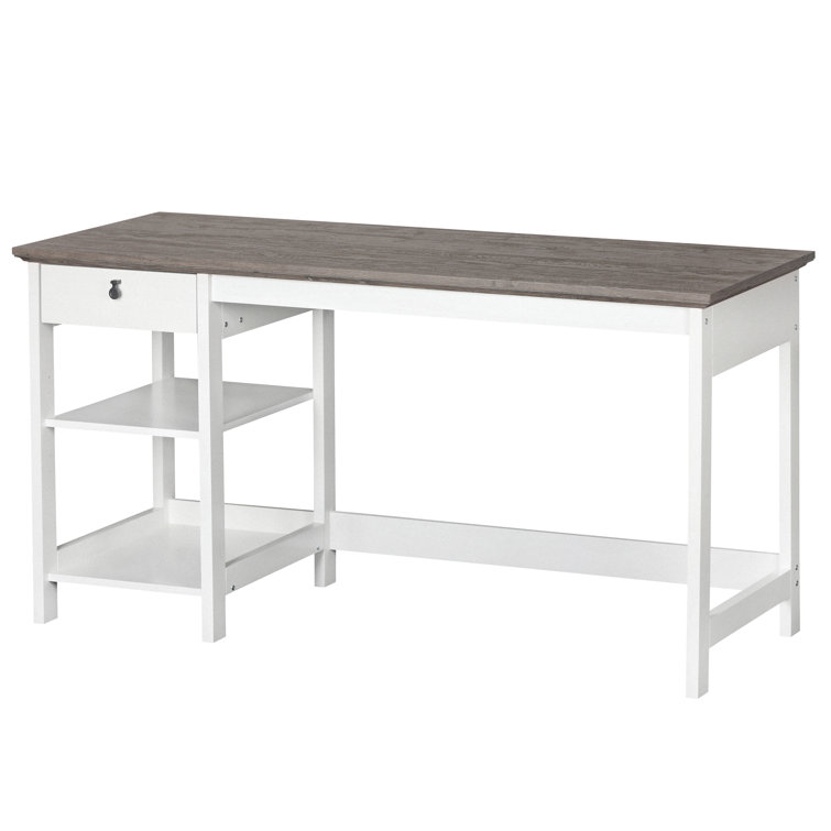 Transitional Two-Tone Oak and White Writing Desk with Drawer