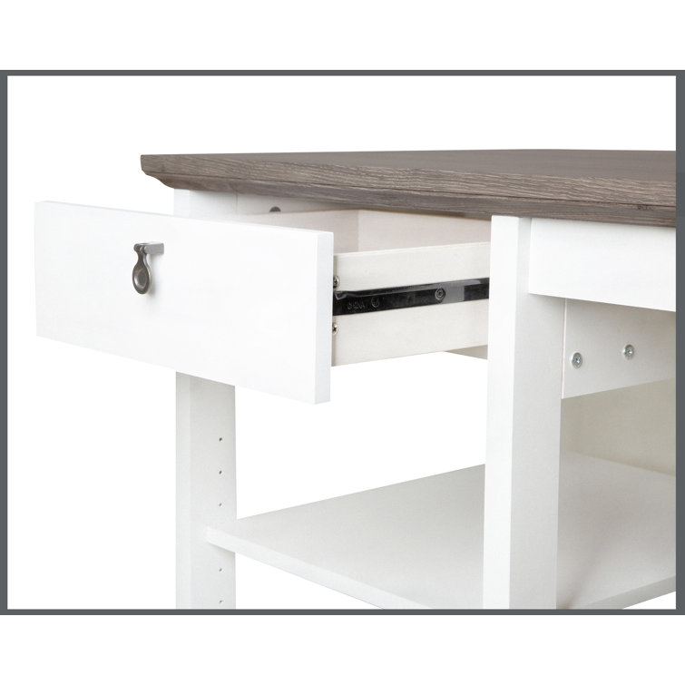 Crisp White and Oak Wood Grain Transitional Writing Desk with Drawer