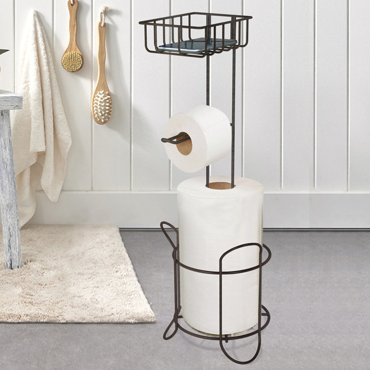 Dark Bronze Freestanding Stainless Steel Toilet Paper Holder with Storage Shelf