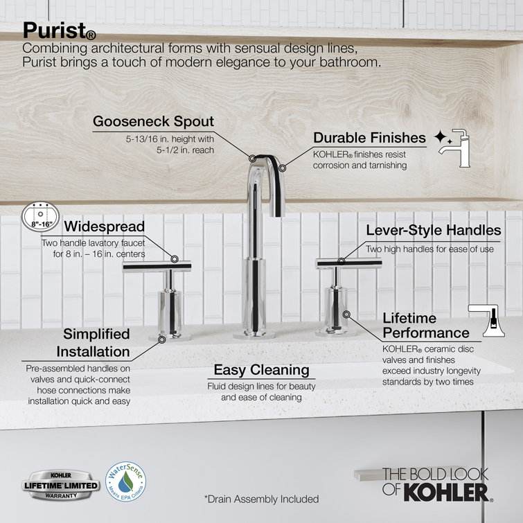 Purist Brushed Bronze Widespread Bathroom Faucet with Drain Assembly