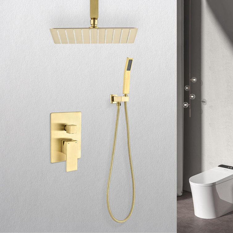 Brushed Gold Ceiling Mounted Shower System with Handheld