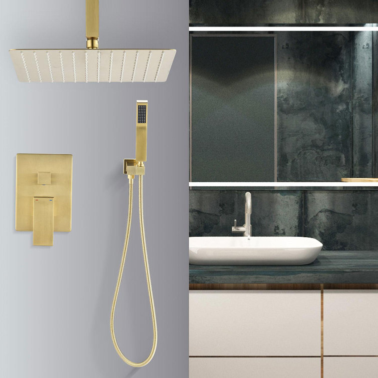Brushed Gold Ceiling Mounted Shower System with Handheld