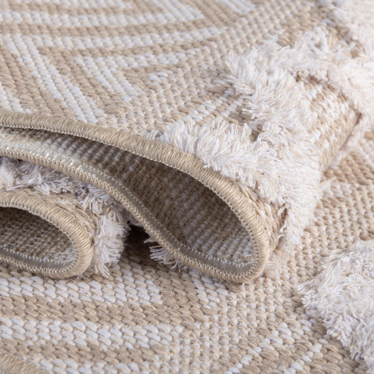 Beige Geometric Flat Woven Indoor Rug 4' x 6'