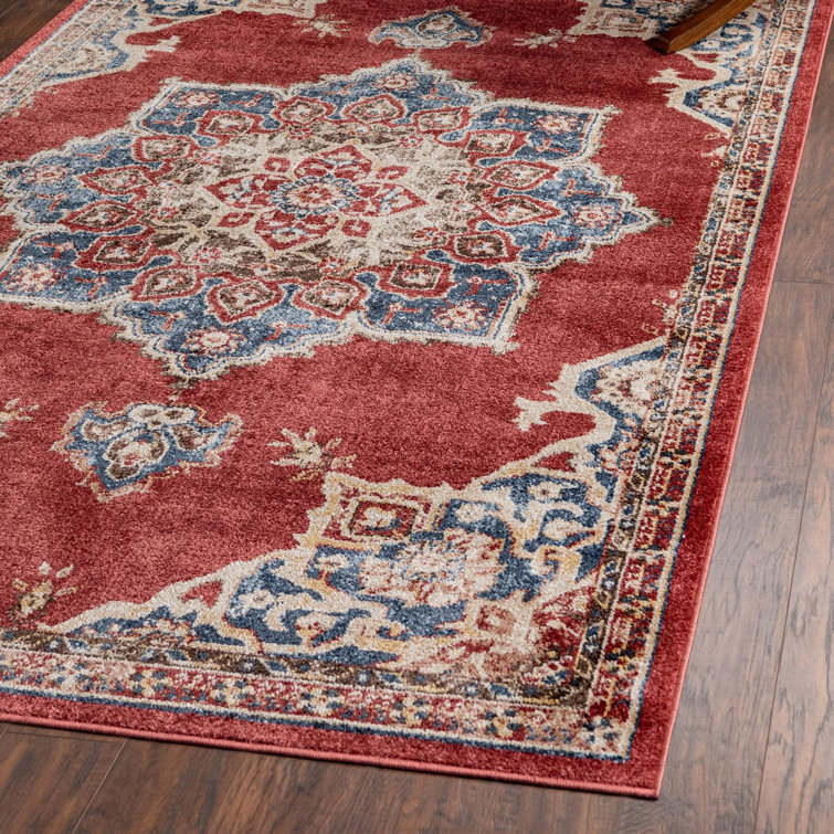 Eden Burgundy and Blue Oriental Synthetic Area Rug