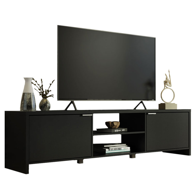 Modern Black Engineered Wood 71" Entertainment TV Stand