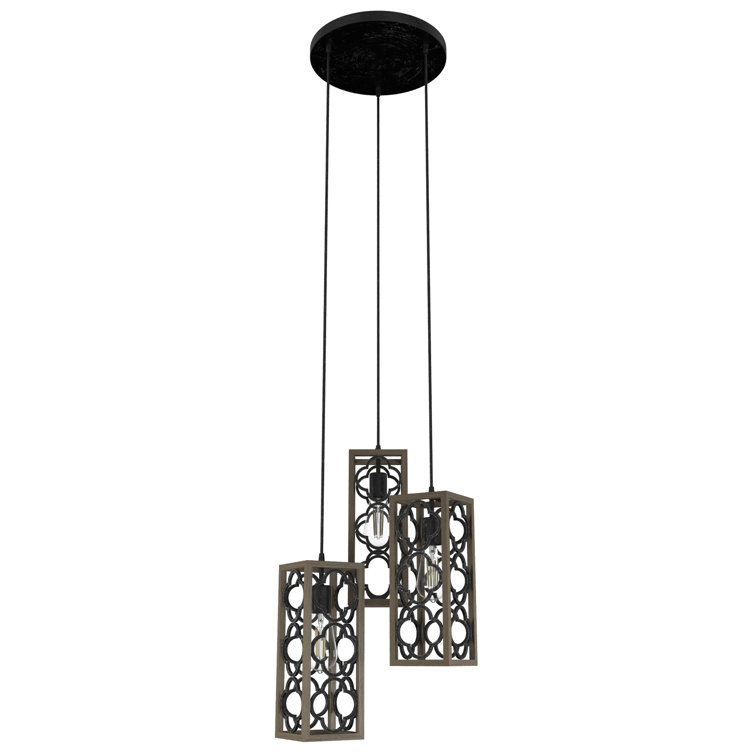 French Oak Rustic Iron 3-Light LED Cluster Pendant