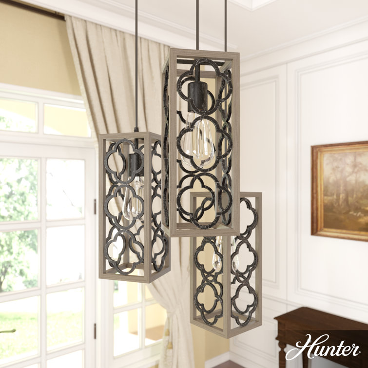 French Oak Rustic Iron 3-Light LED Cluster Pendant