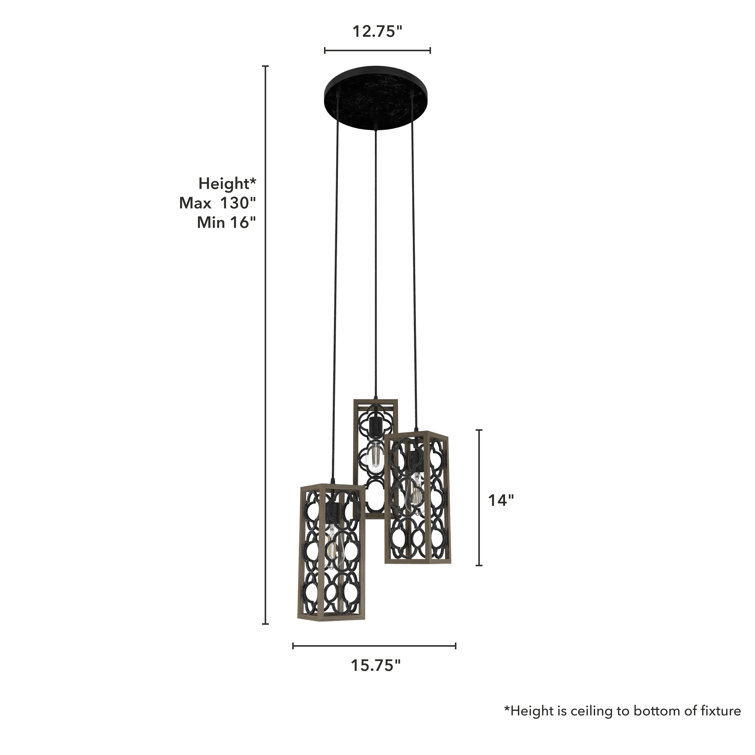 French Oak Rustic Iron 3-Light LED Cluster Pendant