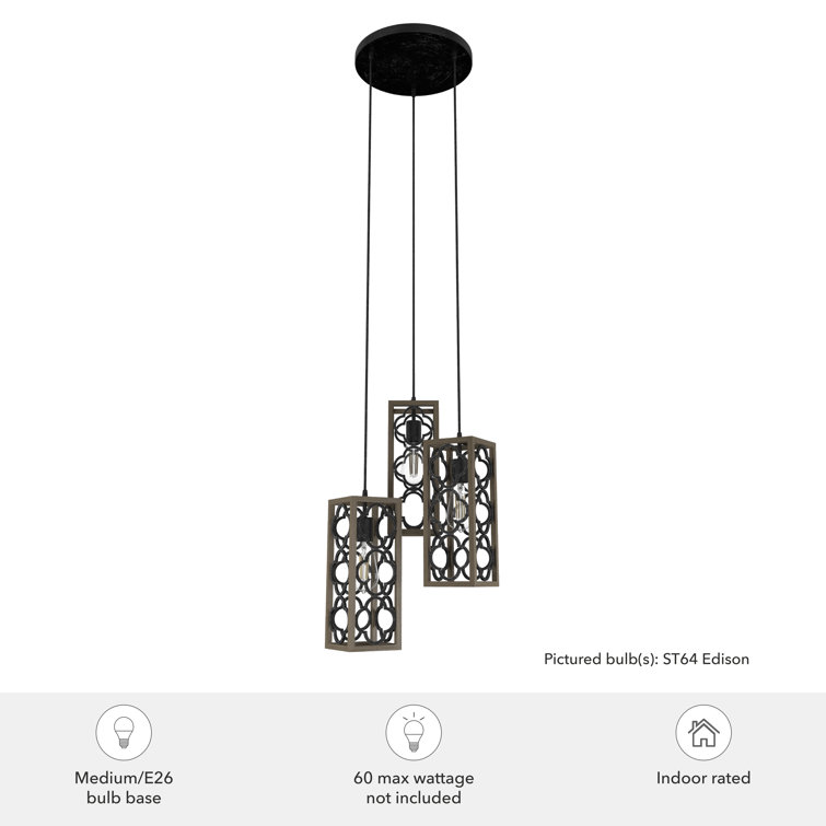 French Oak Rustic Iron 3-Light LED Cluster Pendant