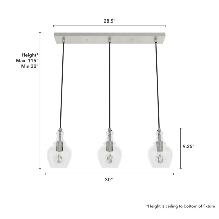Maple Park Brushed Nickel 3-Light Linear Cluster Pendant