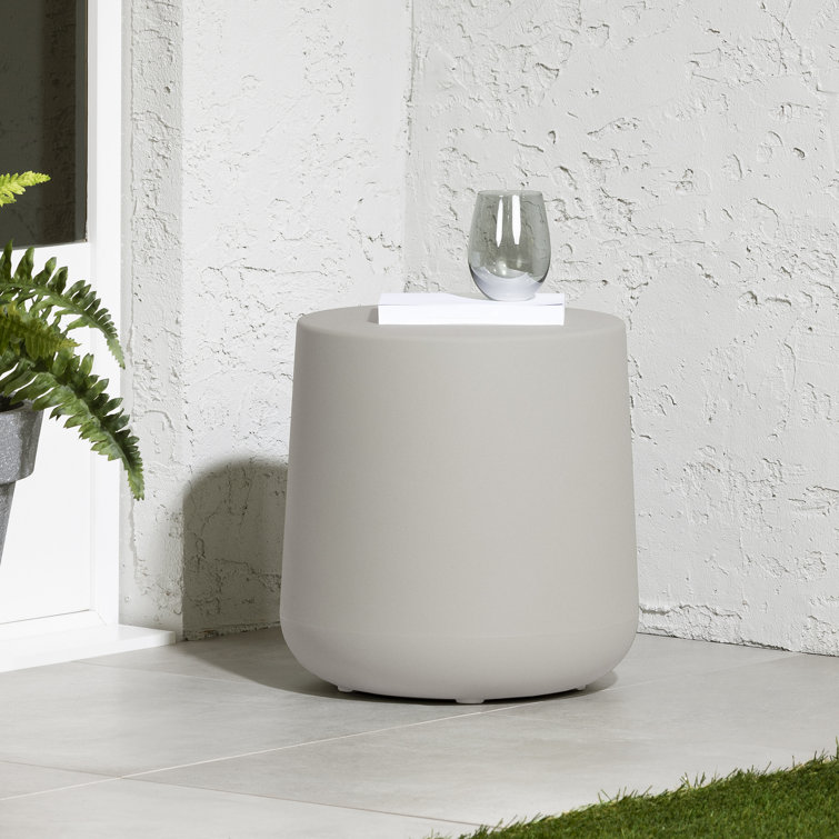 Greige 16'' Polyethylene Resin Outdoor Side Table