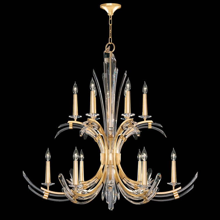 Gold Leaf and Crystal 12-Light Candelabra Chandelier
