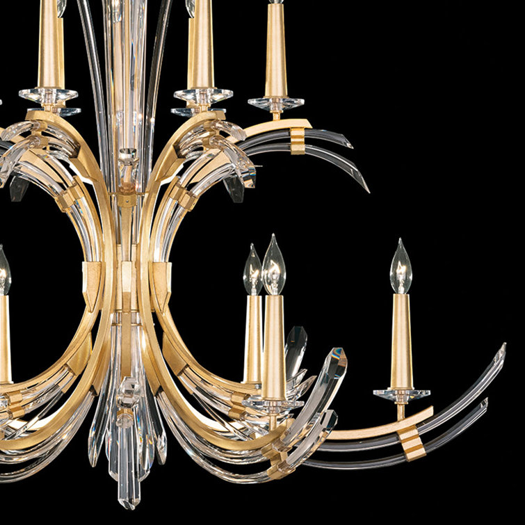 Gold Leaf and Crystal 12-Light Candelabra Chandelier