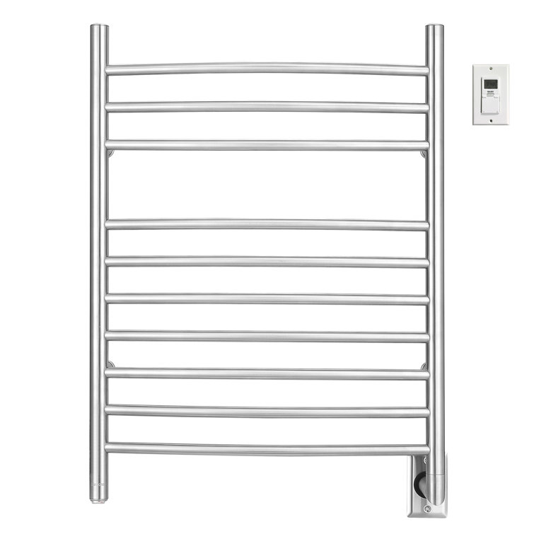 Brushed Stainless Steel 10-Bar Wall Mounted Heated Towel Rail