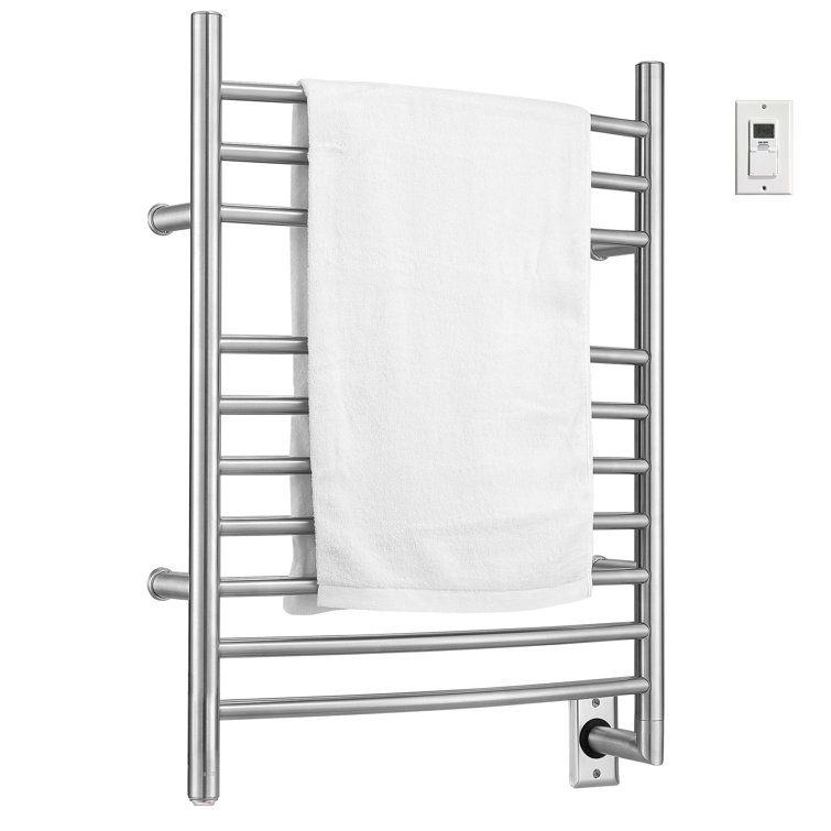 Brushed Stainless Steel 10-Bar Wall Mounted Heated Towel Rail