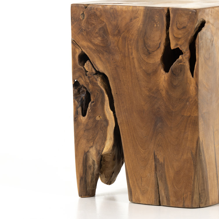 Modern Teak Root 12" Square Stool in Rich Brown