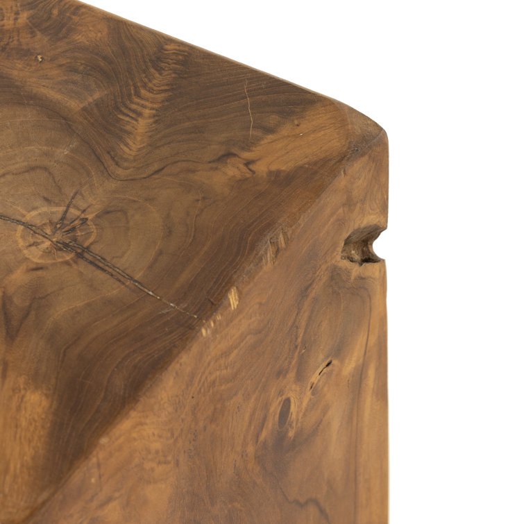 Modern Teak Root 12" Square Stool in Rich Brown