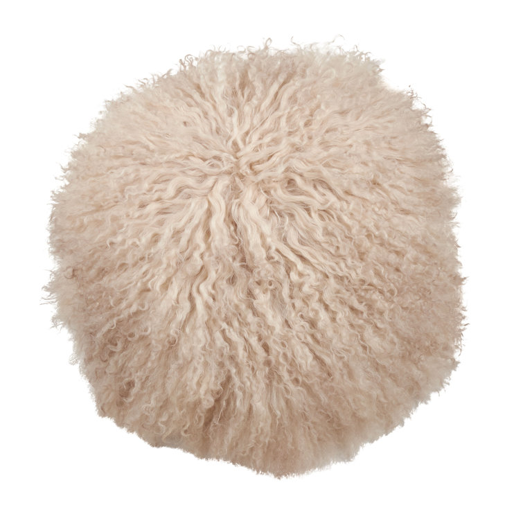 Oyster Round Mongolian Lamb Fur Throw Pillow 13"