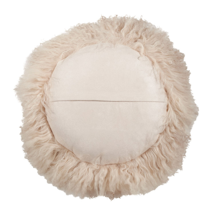 Oyster Round Mongolian Lamb Fur Throw Pillow 13"