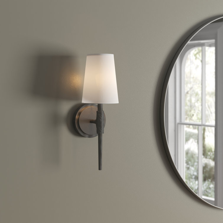 Beaumont Dimmable Black Wall Sconce with Off-White Linen Shade