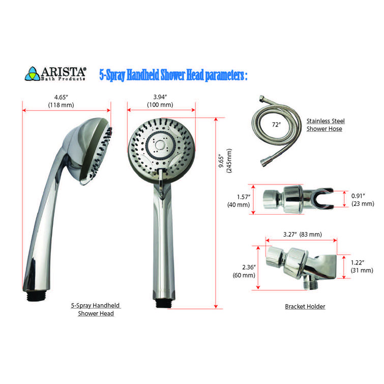 Chrome Handheld Shower Head with Filter and Adjustable Spray