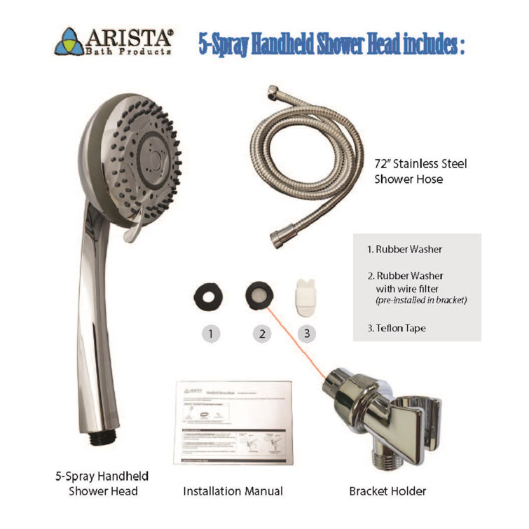 Chrome Handheld Shower Head with Filter and Adjustable Spray