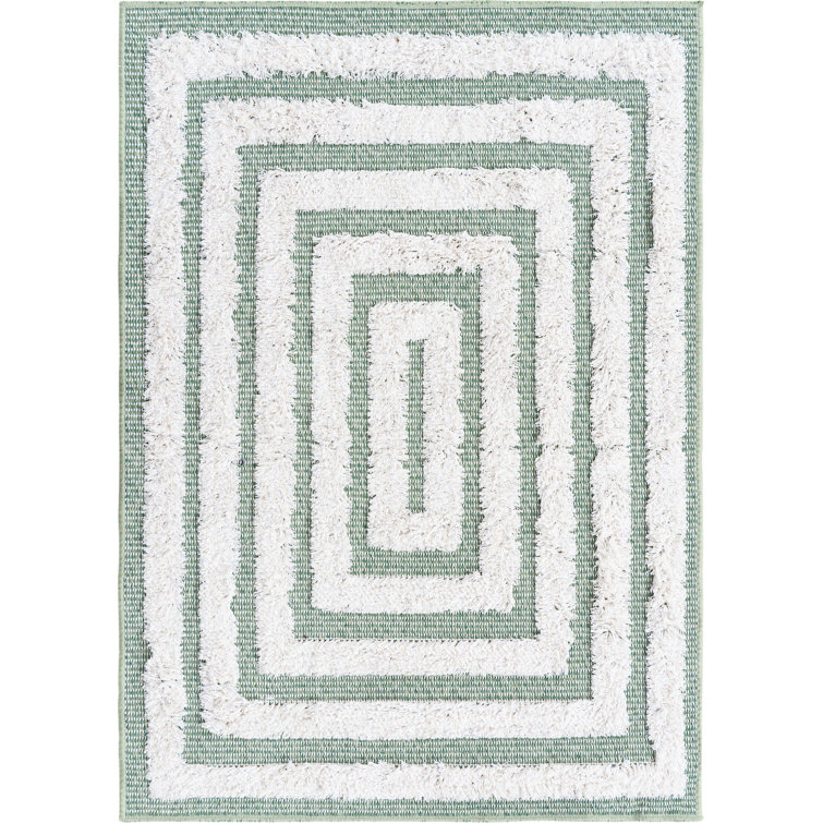 Green Geometric Cotton Flat Woven 4x6 Area Rug