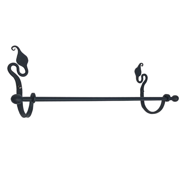 Handforged Black Iron 16" Leaf Towel Bar