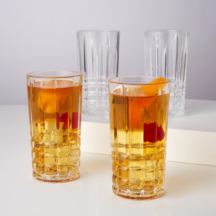 Viski Highland Square Cut Crystal Highball Glasses Set of 4