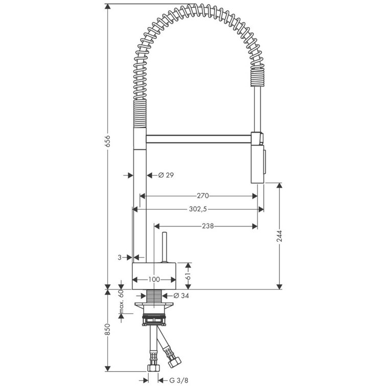 25'' Steel Optik Industrial Kitchen Faucet with Pull-out Spray