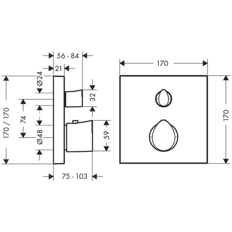 Chrome Modern Thermostatic Shower Trim with Diverter