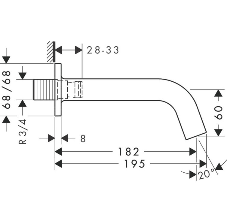 Modern Brushed Nickel Wall Mounted Tub Spout