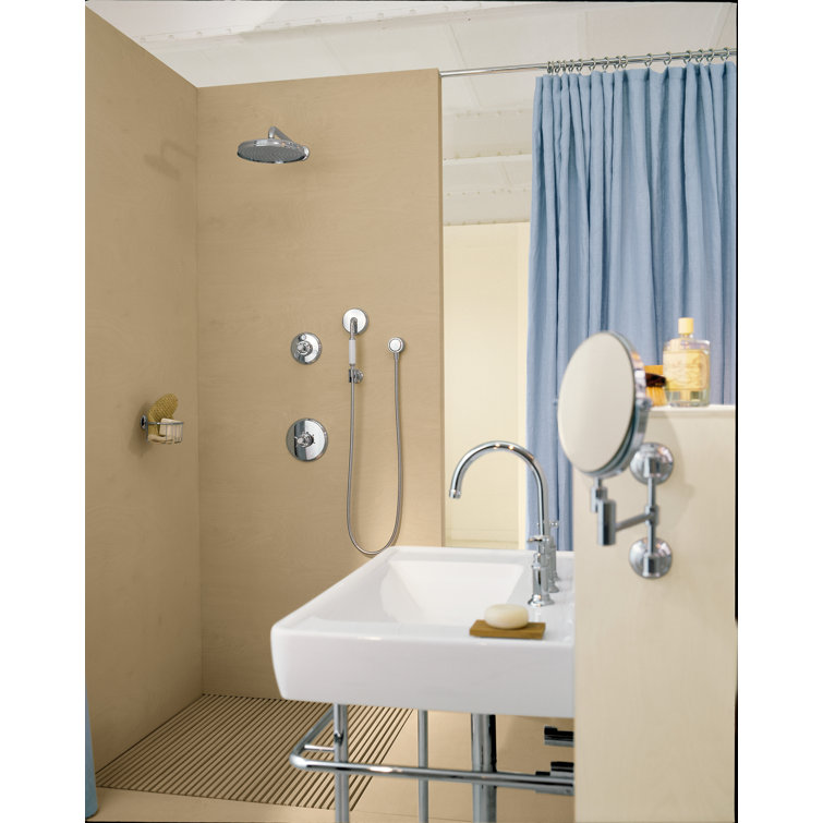 Contemporary Polished Nickel Circular Wall-Mounted Shaving Mirror