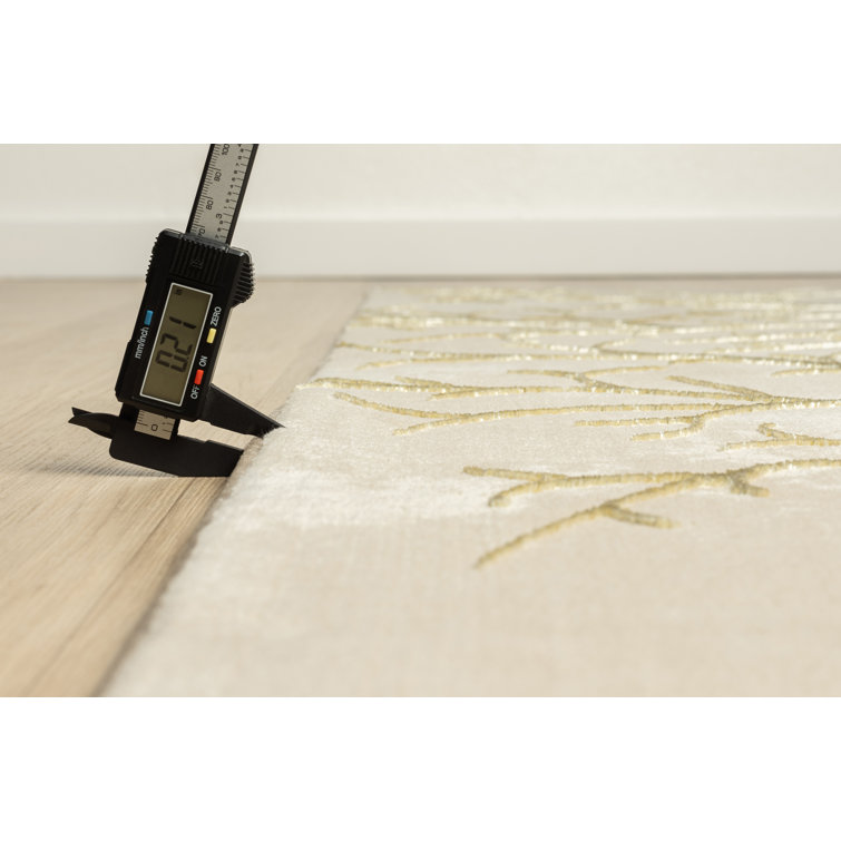 Beige and Gold Abstract Synthetic Area Rug
