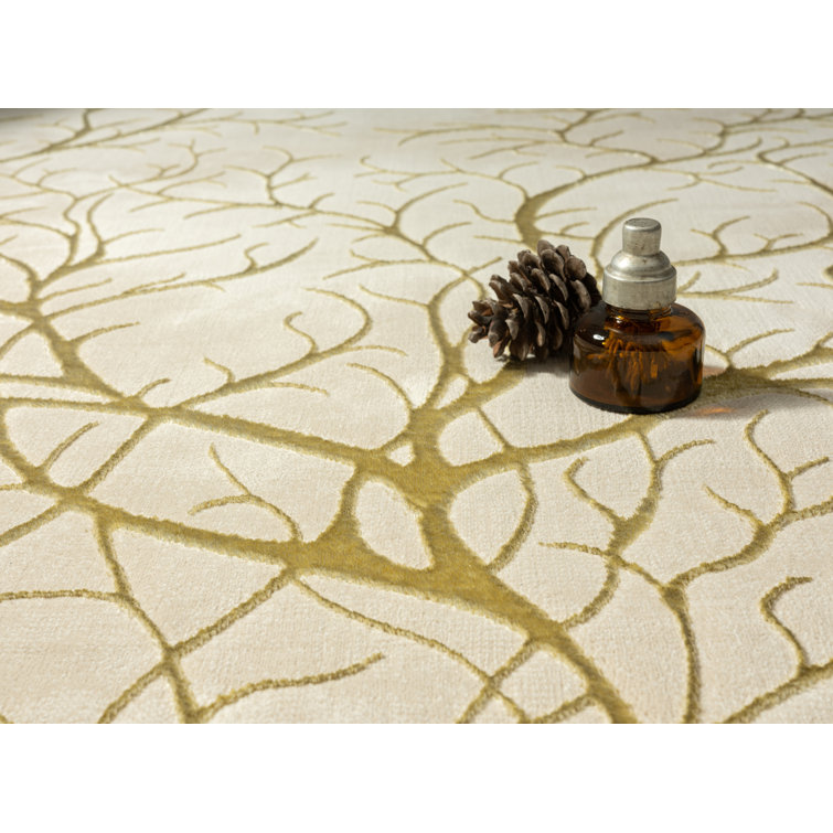 Beige and Gold Abstract Synthetic Area Rug