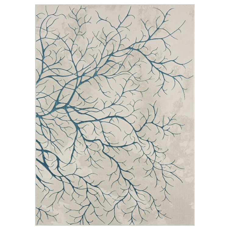 Ksamil Blue and Light Grey Abstract Synthetic Rectangular Area Rug