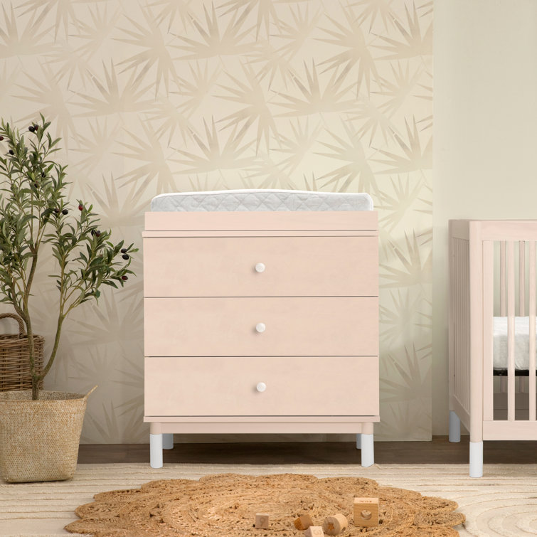 Washed Natural and White 3-Drawer Changing Table Dresser