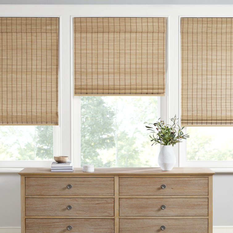 White Bamboo Cordless Roman Shade for Indoor Windows