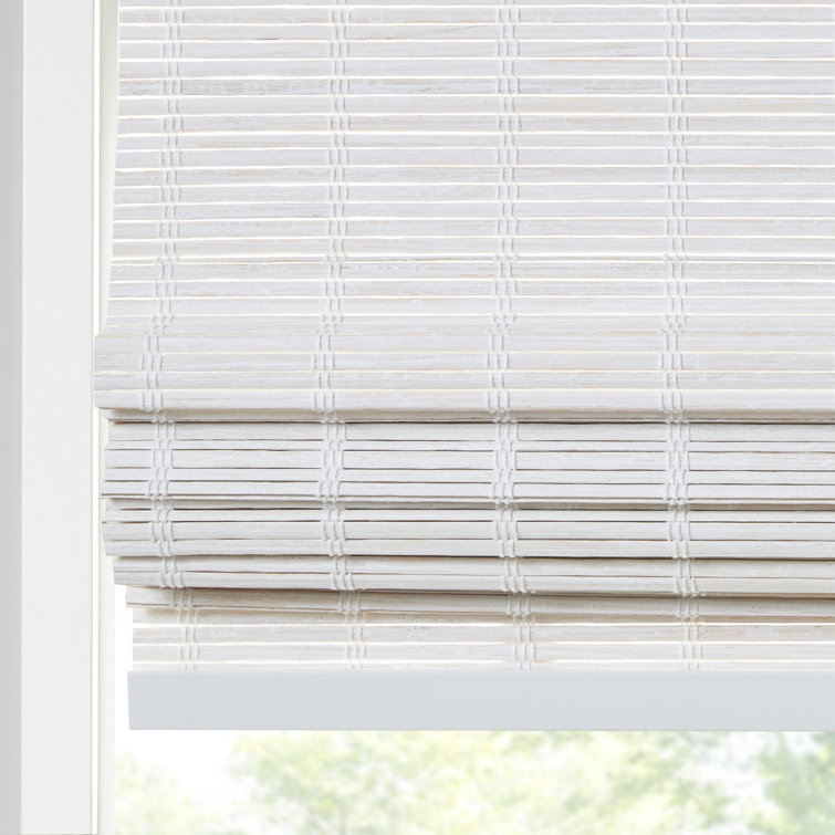White Bamboo Cordless Roman Shade for Indoor Windows