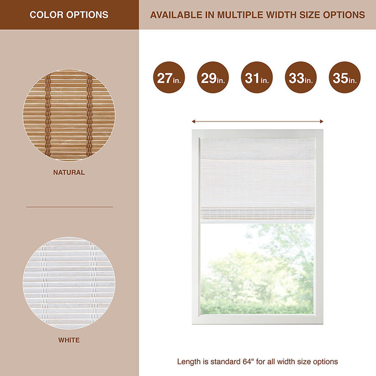 White Bamboo Cordless Roman Shade for Indoor Windows