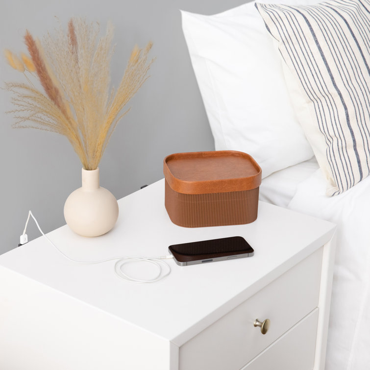 Warm White Mid-Century Modern 2-Drawer Nightstand with USB Port