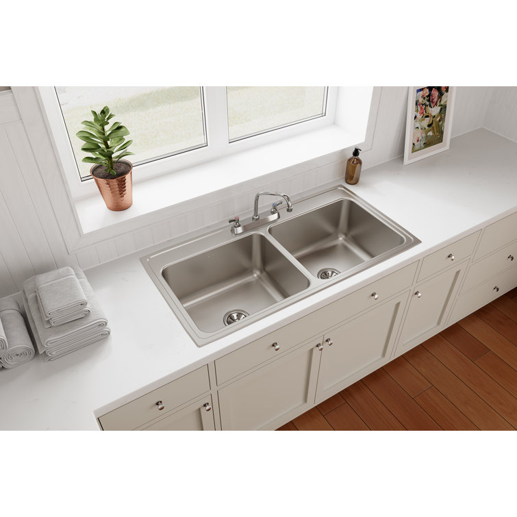 Lustertone 43" Stainless Steel Double Basin Drop-In Kitchen Sink