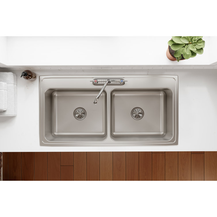 Lustertone 43" Stainless Steel Double Basin Drop-In Kitchen Sink
