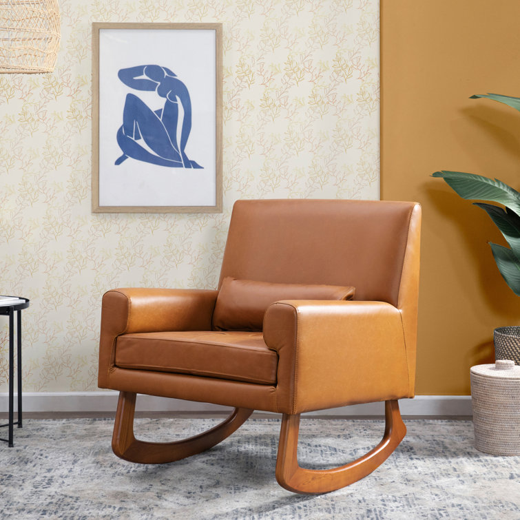 Sleepytime Tan Vegan Leather & Walnut Nursery Rocker